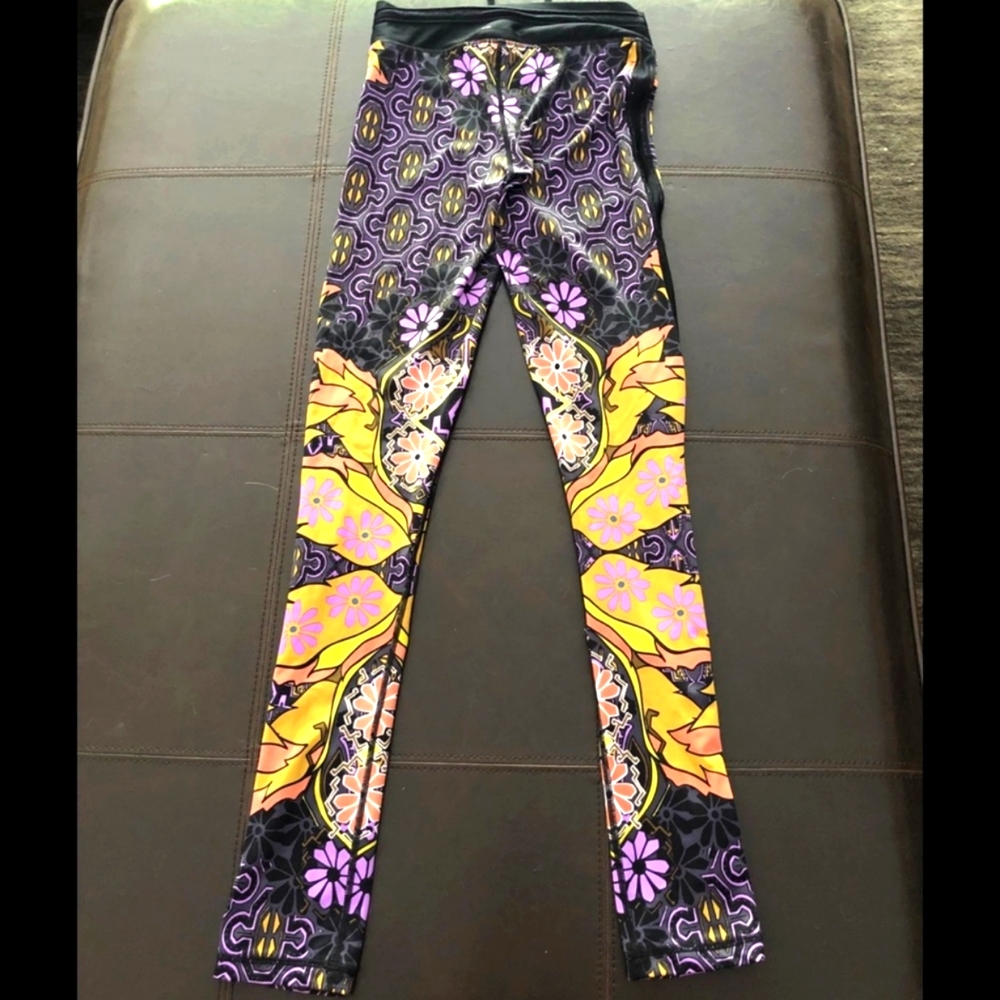 The Upside purple & gold full length high-waisted drawstring athletic Leggings